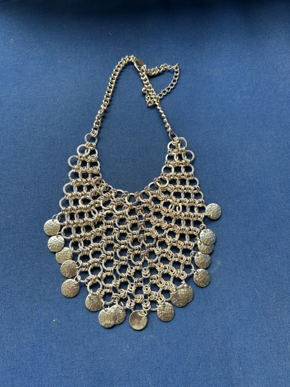 Chico's Gold-Tone Hammered Disc Chainmail Bib Necklace